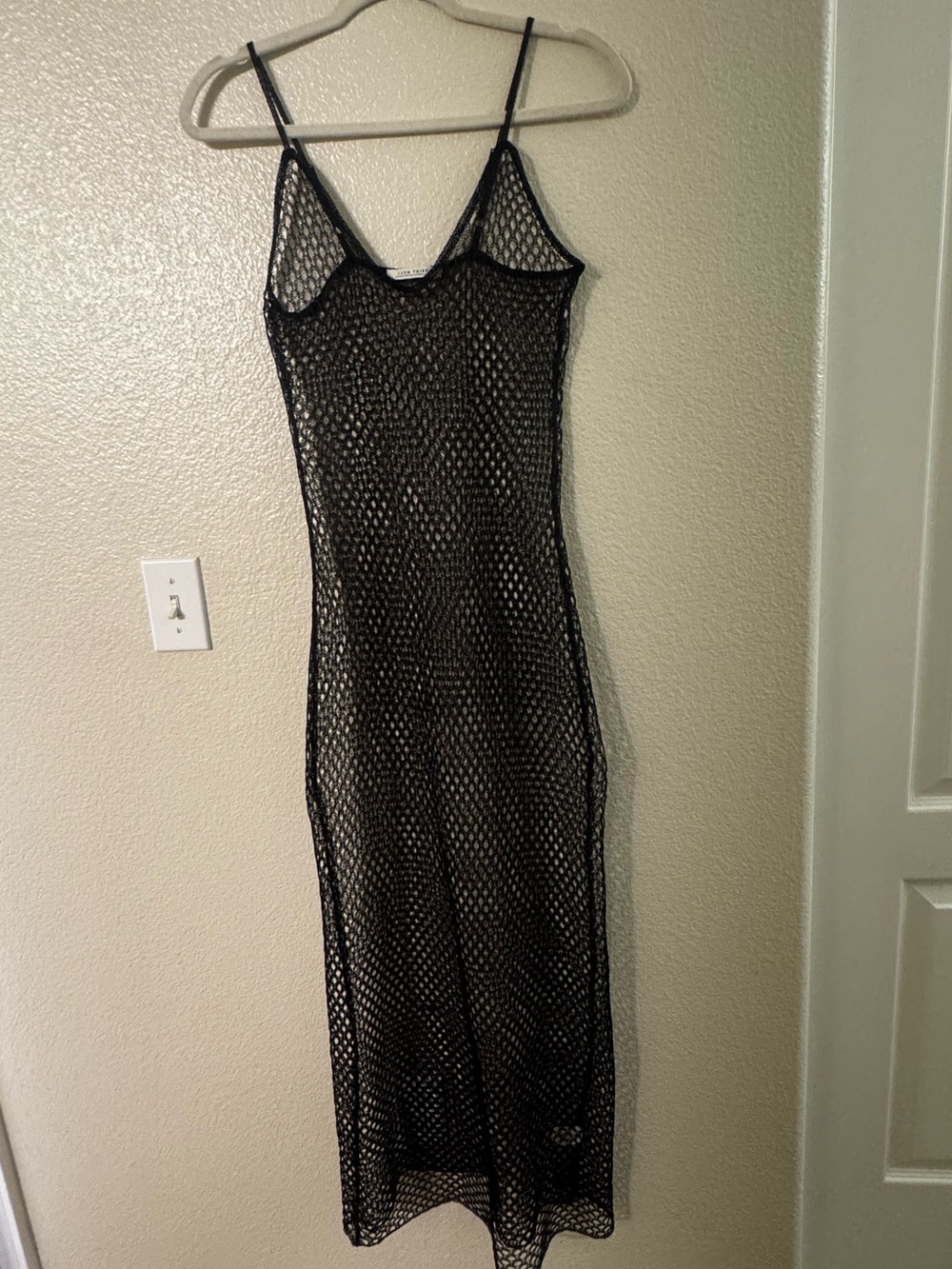 Black Mesh Slip Dress with Spaghetti Straps